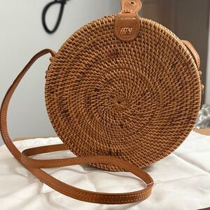 Round Rattan Crossbody Bag
